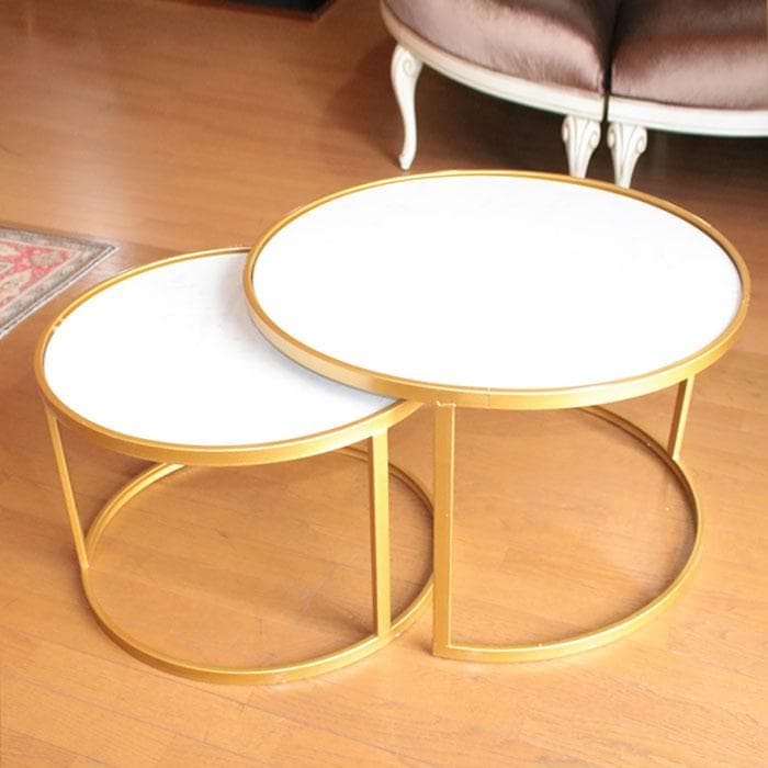 サイドテーブル 大小2点セット モダン ローテーブル ゴールド 630-489