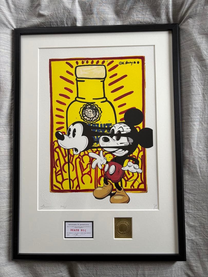 マット額装付/DEATHNYC/限定アートポスター/ミッキー/シルクスクリーン 1960's DISNEY ミッキー パロディ ブラックライト 額入りポスター①