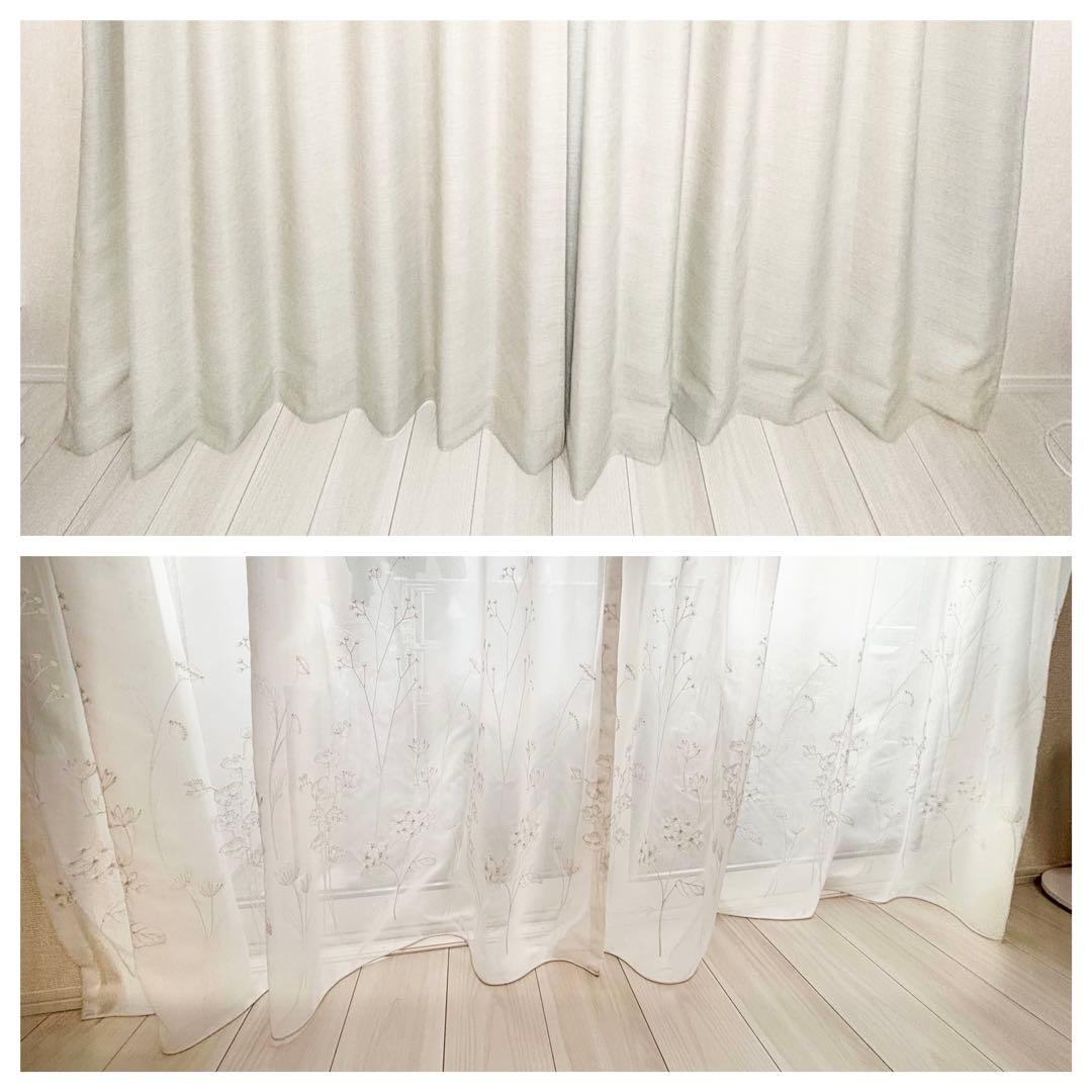 【美品】ニトリ　カーテン　オーダーレース　アイボリー　花柄　刺繍 防炎オーダーレース Nマリアス アイボリー 2倍ヒダ(幅-100/丈201