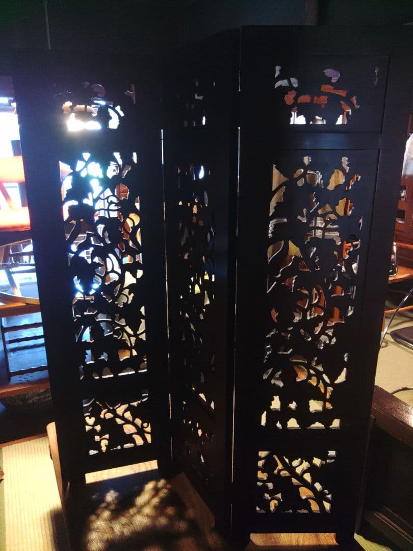 希少 パーテーション 透かし彫り 衝立 無垢 間仕切り 4連 ヴィンテージ