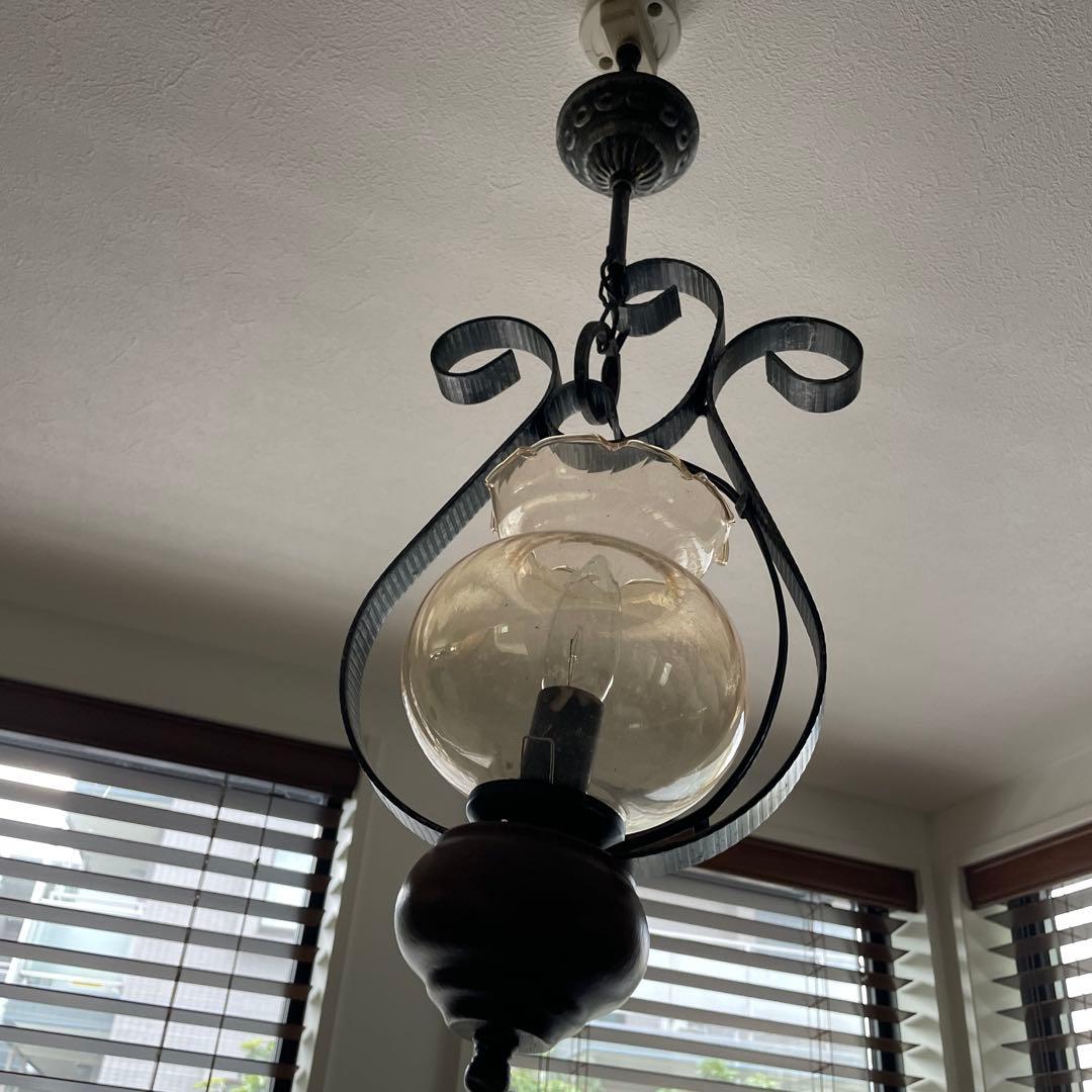 フランスアンティークペンダントライト ガラスシェード 引掛シーリング