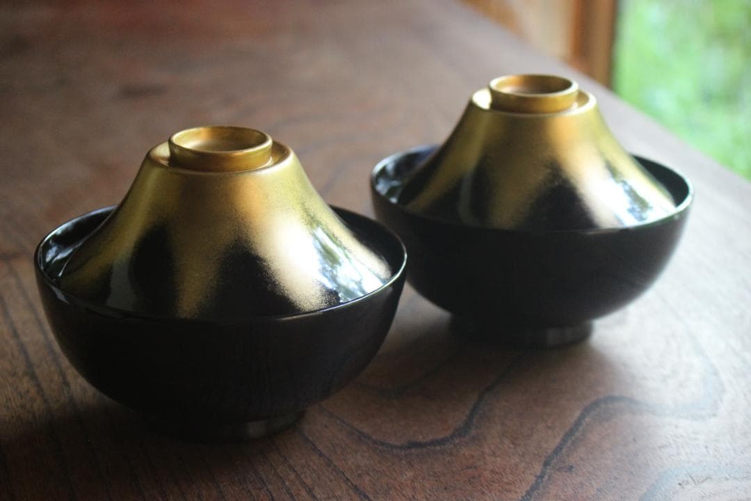 時代逸品！優美な一富士二鷹三茄子蒔絵の映えるお椀2点（検輪島塗蒔絵