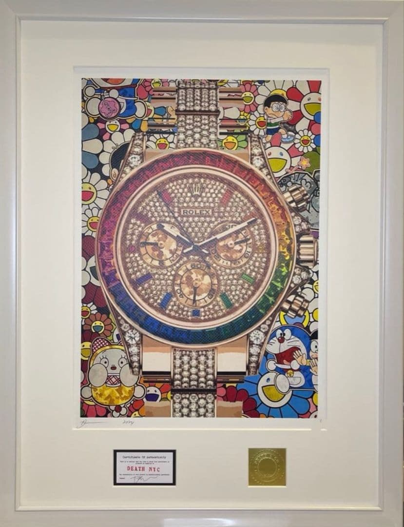 Deth NYC Ltd Ed　額装デイトナレインボードラえもん村上隆フラワー お花畑の中のドラえもんDoraemon in the field of flowers|村上隆