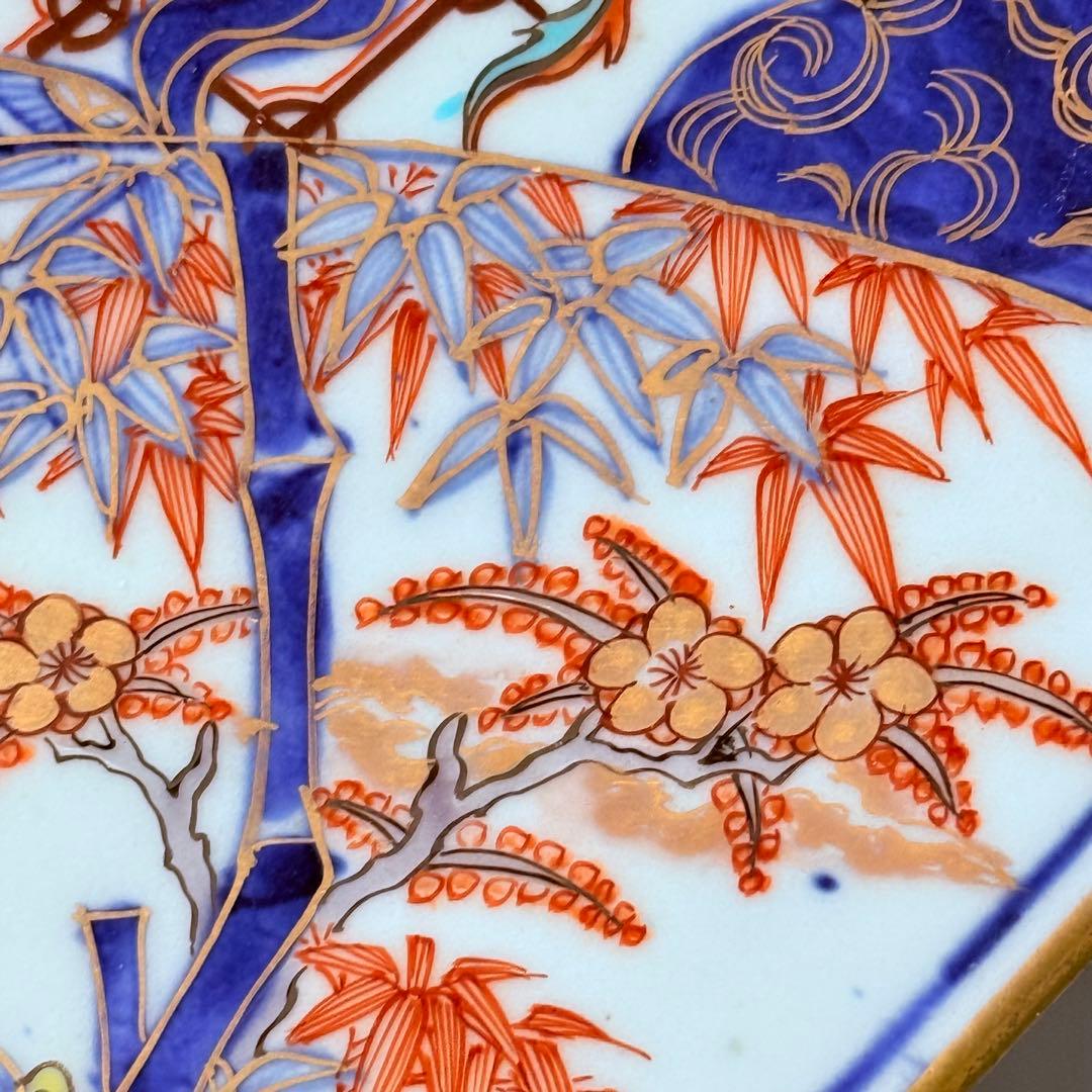 古伊万里 染錦 鳳凰 松竹梅 飛魚 千鳥 八角皿 冨貴長春 超細密技巧 46