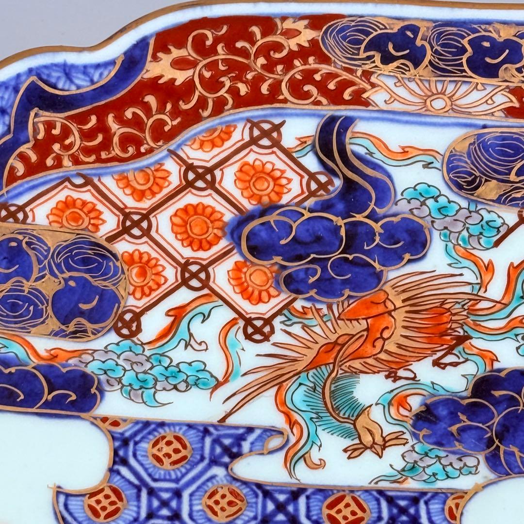 古伊万里 染錦 鳳凰 松竹梅 飛魚 千鳥 八角皿 冨貴長春 超細密技巧 46