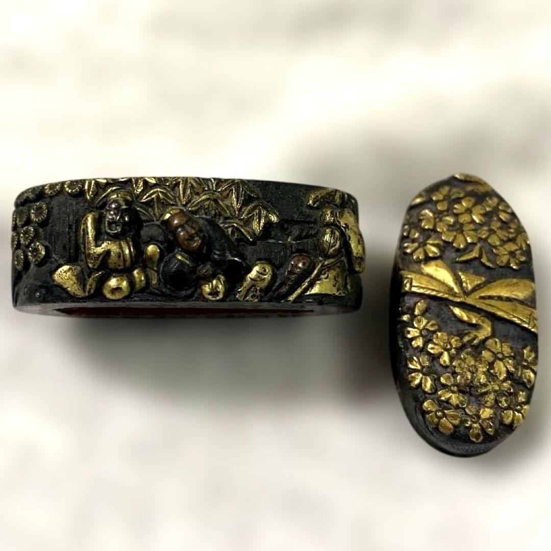 B-38 縁頭　金象嵌　在銘　武具　刀装具　刀　骨董品　美術品　工芸品　江戸時代 縁頭 無銘 尾張金工 月下秋虫図縁頭(FU-010416)｜刀・日本刀の販売なら