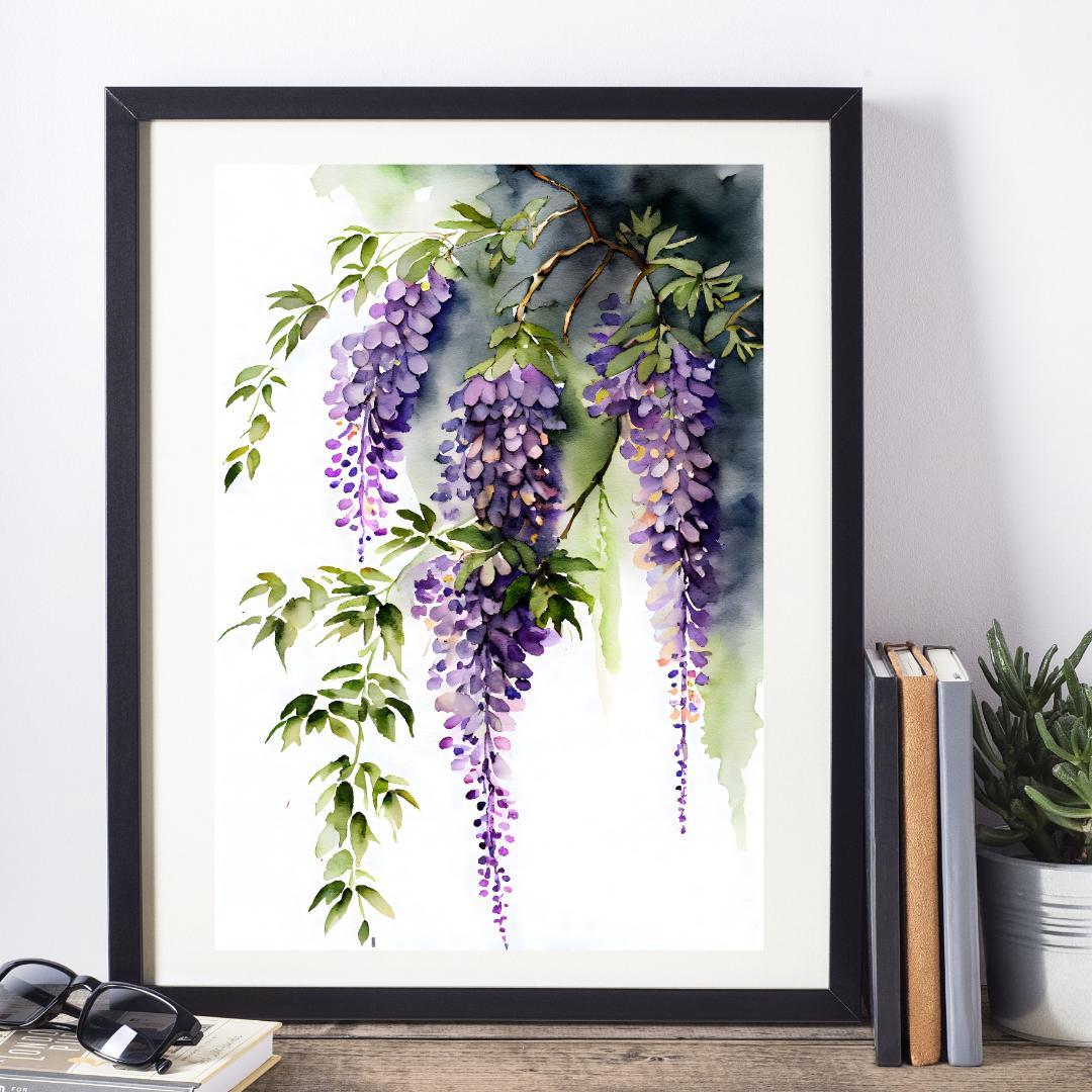 AWC116】藤 フジ 水彩画 藤の花 ボタニカル アートポスター 紫色花