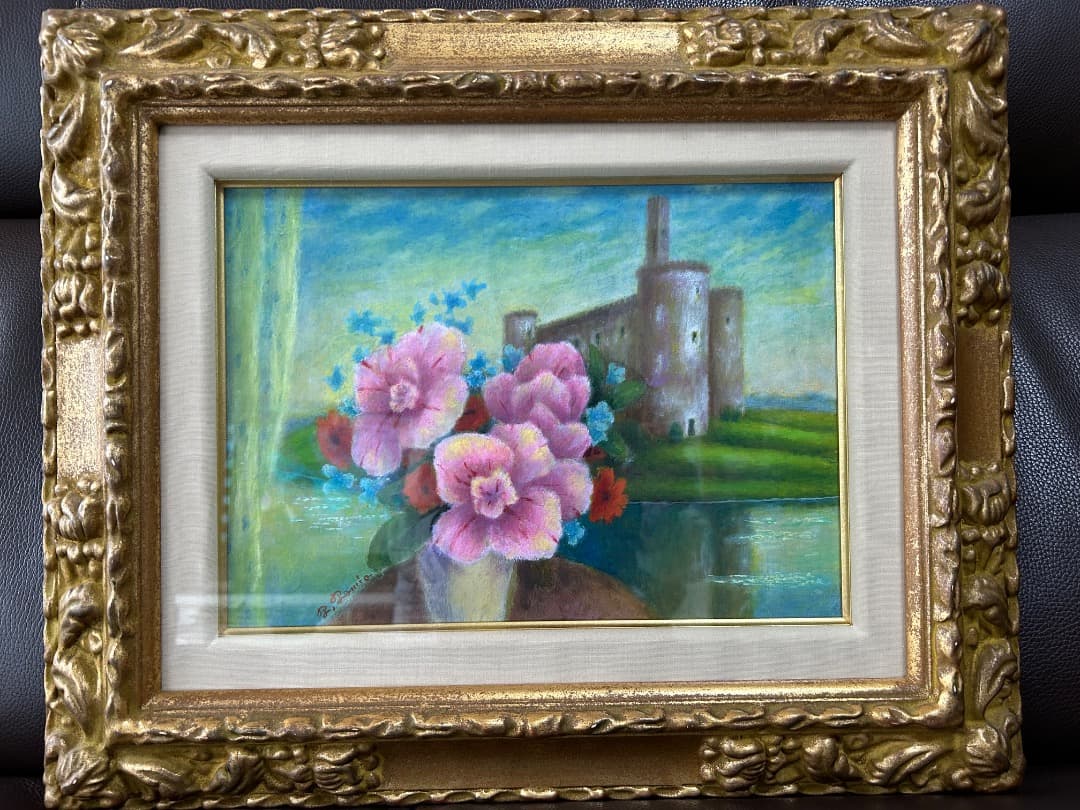 立松富雄作『花とシャトー (皐月)』(油彩) 立松富雄作『花とシャトー (皐月)』(油彩)