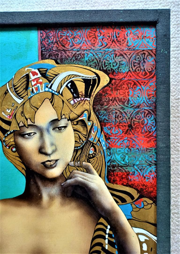 作者不詳 仮タイトル「ドレスを着た婦人図」F8号油彩画金が使われた