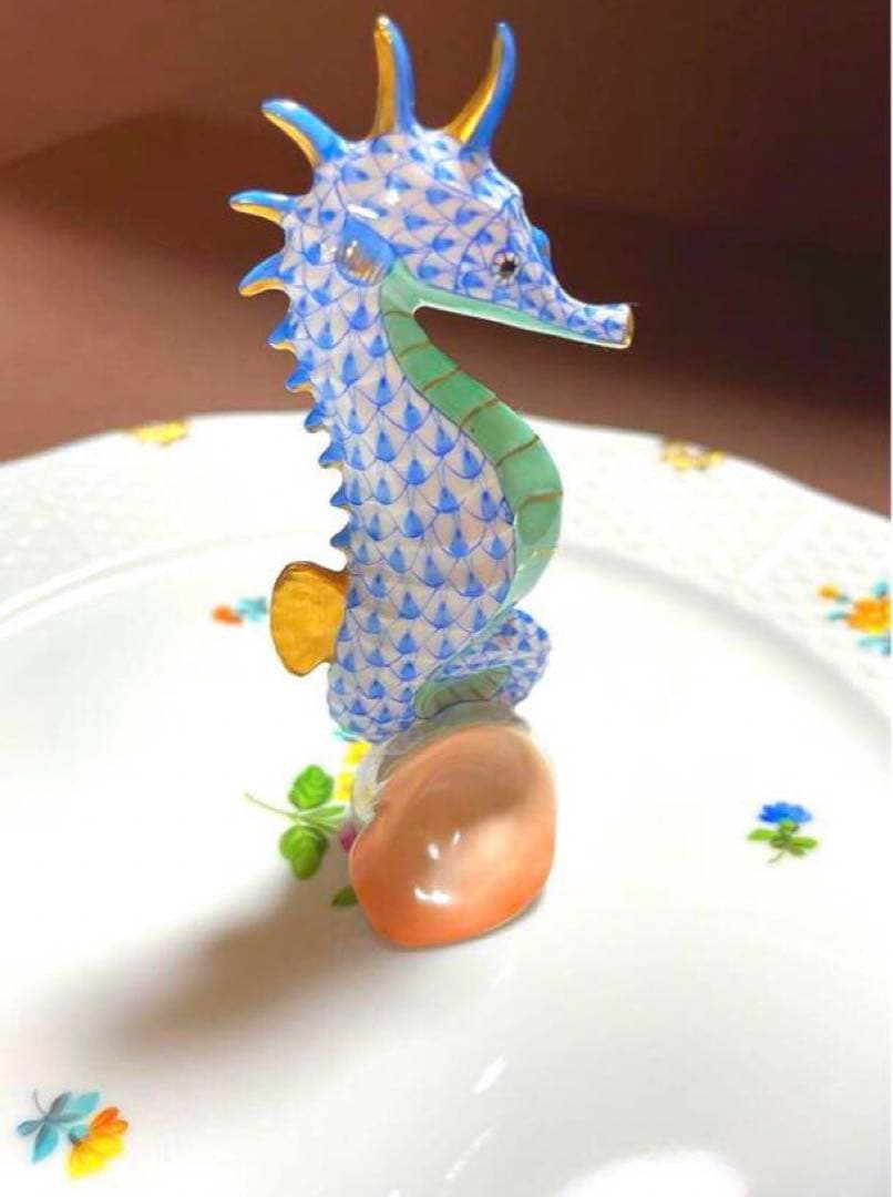 HERENDヘレンドフィギュリンたつのおとしごタツノオトシゴ竜の落とし子青未使用