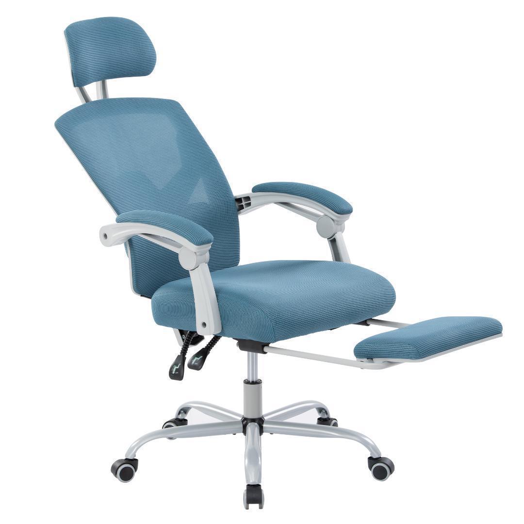 オフィスチェア事務所チェアリクライニング機能足載せ付きロッキング機能 【ブルー】 オフィスチェア スタンダードモデル ロッキング機能付き ブルー 100