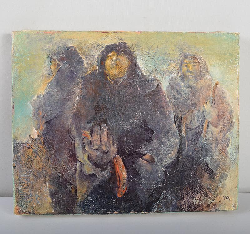 藤崎恒頼作 油彩F3号 『魚夫』 額装 箱付 V R4434C - メルカリ