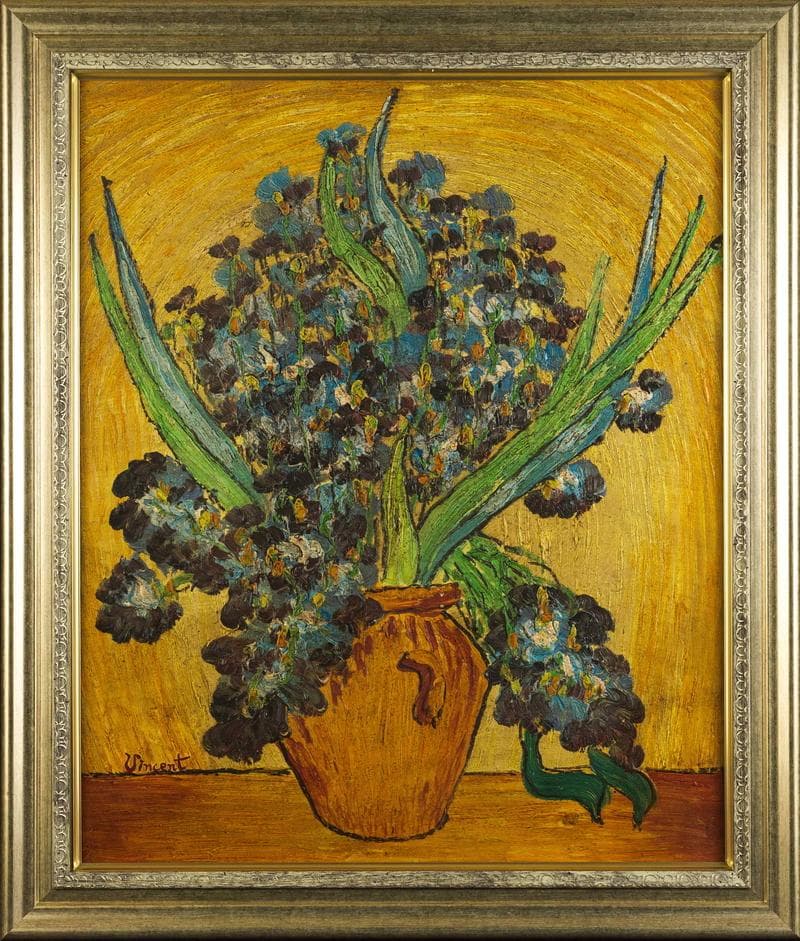 ヴァン・ゴッホ　油彩　肉筆『アイリス』表サイン　鑑定証　F12号　額装　b626 アイリス 【10号】 フィンセント・ファン・ゴッホ 【 額縁が選べる 額