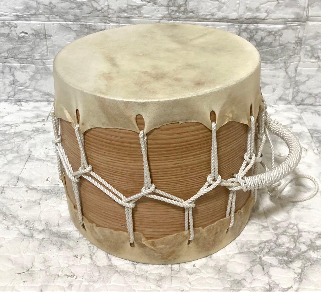 【高級】 桶胴太鼓 桶太鼓 手持ち 紐締め バチ2本 和太鼓 21.3cm ②