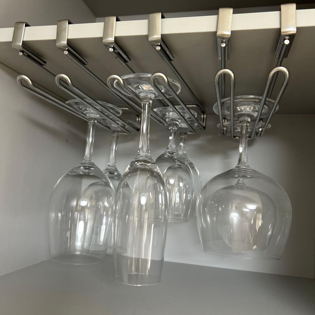 無印良品　ワイングラスホルダー３点 無印良品のステンレスユニットシェルフにIKEAのワイングラスホルダー