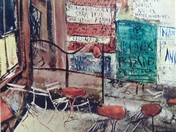 佐伯祐三、カフェのテラス (二)、希少画集画、新品高級額装付 世界の名画 佐伯 祐三 テラスの広告 ジクレーキャンバス複製画 豪華