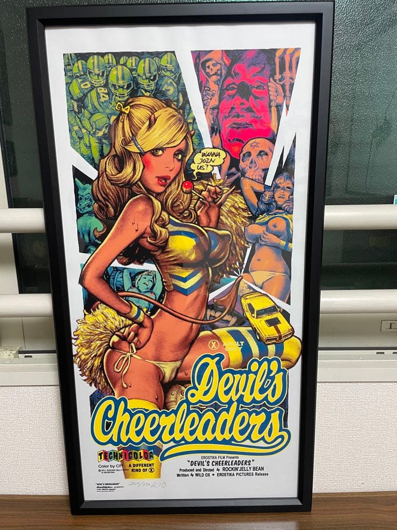ロッキンジェリービーン デビルチアリーダー　シルクスクリーンポスター　専用額付き フレーム付 200枚限定 ロッキンジェリービーン Horror, Sex and