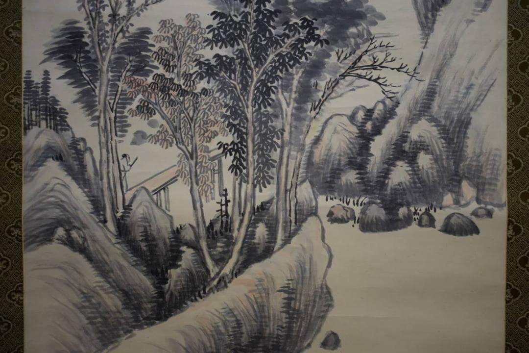 真作/岡田米山人/山水画賛/布袋屋掛軸HG-557 真作/岡田米山人/山水画賛/布袋屋掛軸HG-557