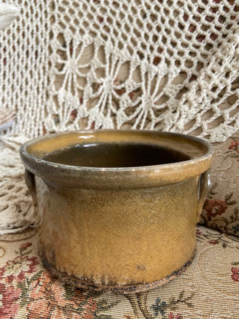 最終値下げ！ヒビありフランスアンティーク釉薬テリーヌポット☆金継ぎ南仏グラタン皿 2026年最新】テリーヌポットの人気アイテム - メルカリ