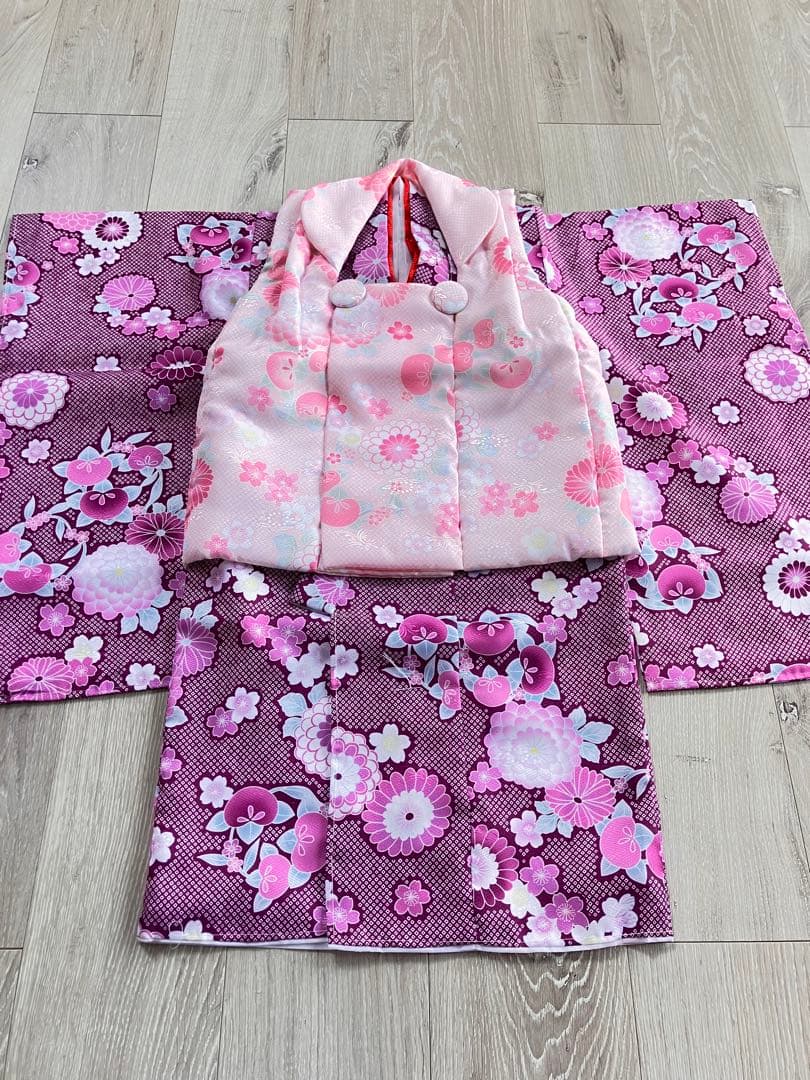 新品未使用品 しつけ糸付き 七五三 着物セット 花柄 子供用3歳 7点