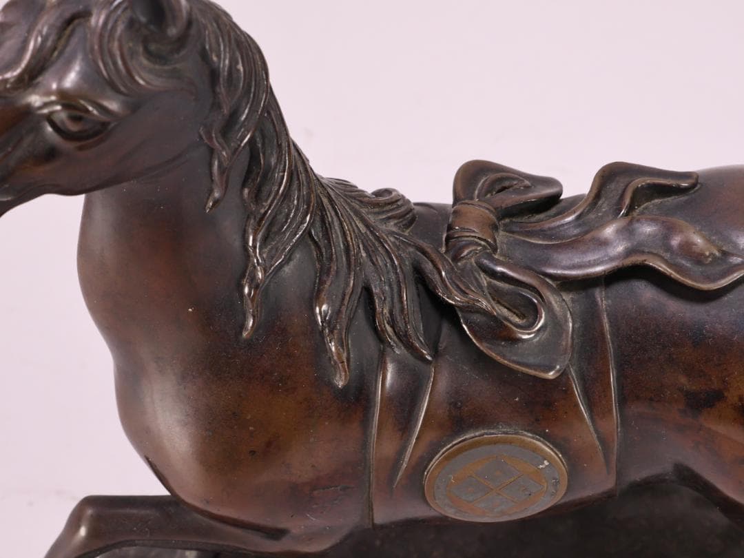 BK198 時代金工 古銅製 大名馬 置物 床飾 ブロンズ像 家紋 武田菱