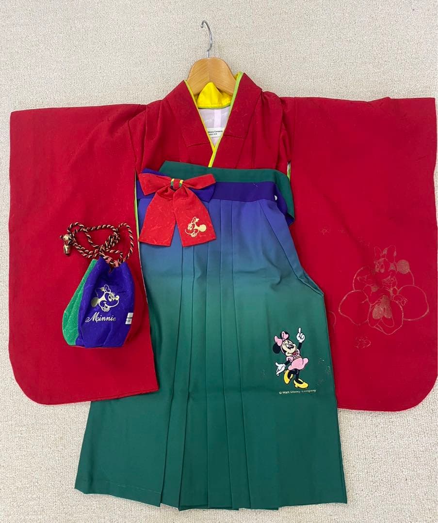 ディズニー ミニー 袴 七五三 3歳 赤 緑 巾着 レトロ可愛い SOUBIEN（創美苑） 七五三 巾着 3歳 巾着バッグ 和柄 七五三 女の子 帯
