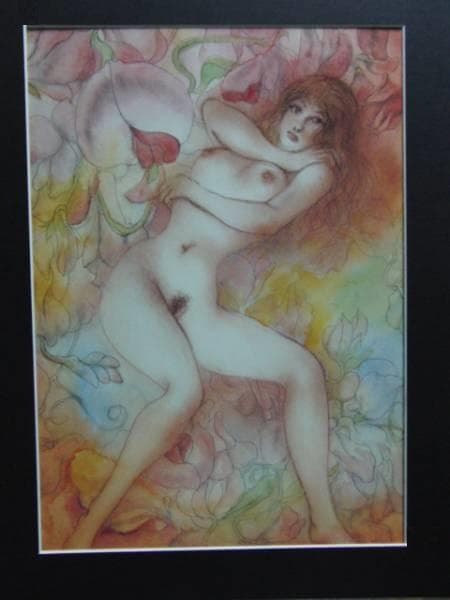 古沢 岩美、スイートピイ、希少画集画、新品額装付