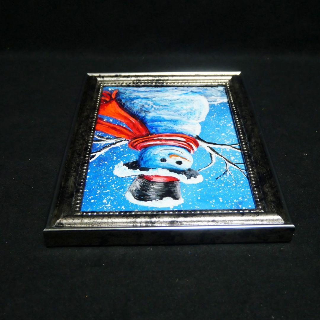 赤いマフラーの雪だるま】絵画 油彩 油彩画 絵 油絵 赤いマフラーの