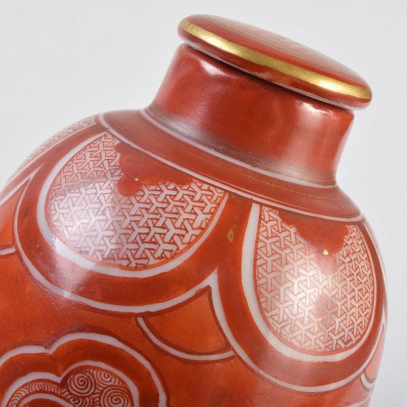 九谷焼 古九谷 赤絵 花鳥文 徳利 在銘 一對 時代箱付 V R9270 - 工芸品