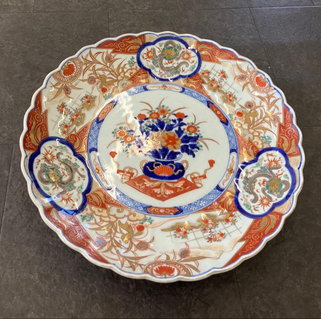 値下！時代物　色絵　金彩　花鳥絵　赤絵　大皿　飾り皿 骨董品　手描き　盛皿　龍 メルうー特価』 たち吉 『赤呉須花鳥』 赤絵金彩 中皿 5枚 大皿 - メルカリ