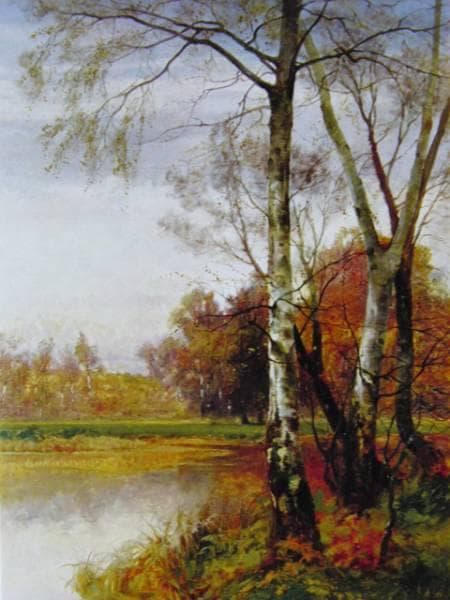 A・ヘンレー、川辺の白樺、希少画集の一頁、 新品高級額装付