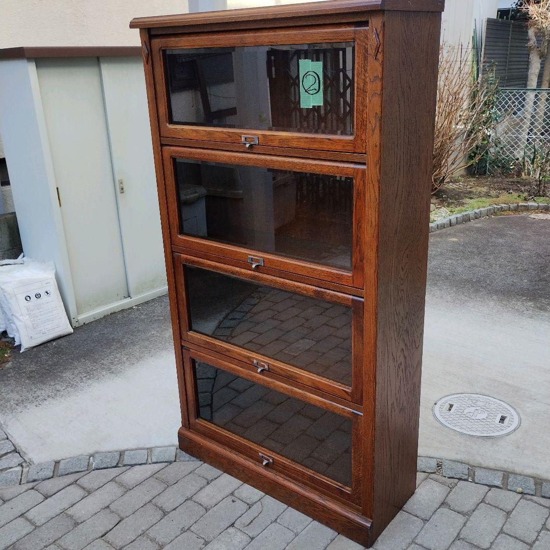 【希少】三越ブルージュ 4段フリーラック ガラスフラップ扉 キャビネット ② 三越ブルージュ 4段フリーラック オーク無垢 ガラスフラップ扉