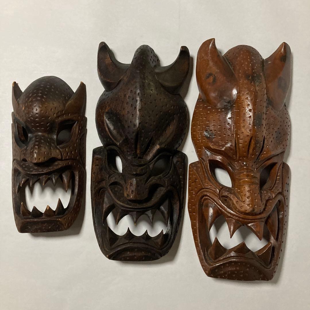 フィリピン マスク お面 部族風 民族面 仮面 鬼 魔除け 壁掛け 彫刻
