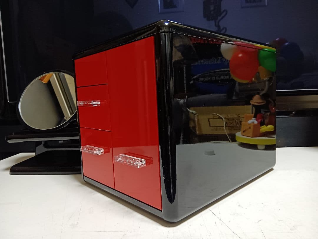 希少 萩原家具 ポストモダン 赤×黒 ラインストーン ウッド アート