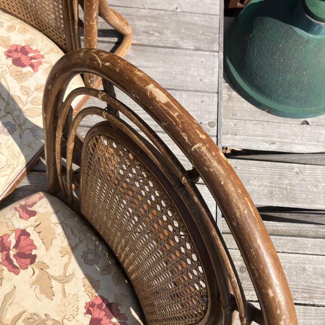 昭和レトロ コスガ家具 花柄ラタン座椅子 ラタンチェア 4脚セット 古