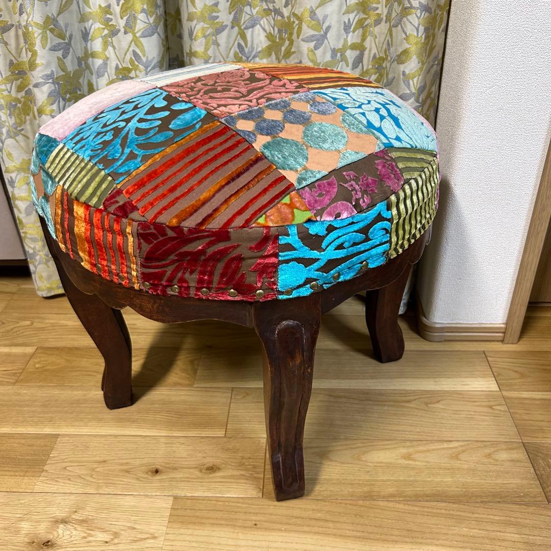 北欧 木製 スツールパッチワーク アンティーク調 チェアー 楽天市場】☆新生活応援クーポン配布中 スツール パッチワーク風