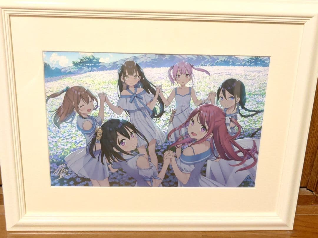 カントク 直筆サイン入複製原画 ジークレー 少女達とネモフィラの花畑 軸中心派 カントク 直筆サイン入複製原画 ジークレー 少女達とネモフィラの花畑