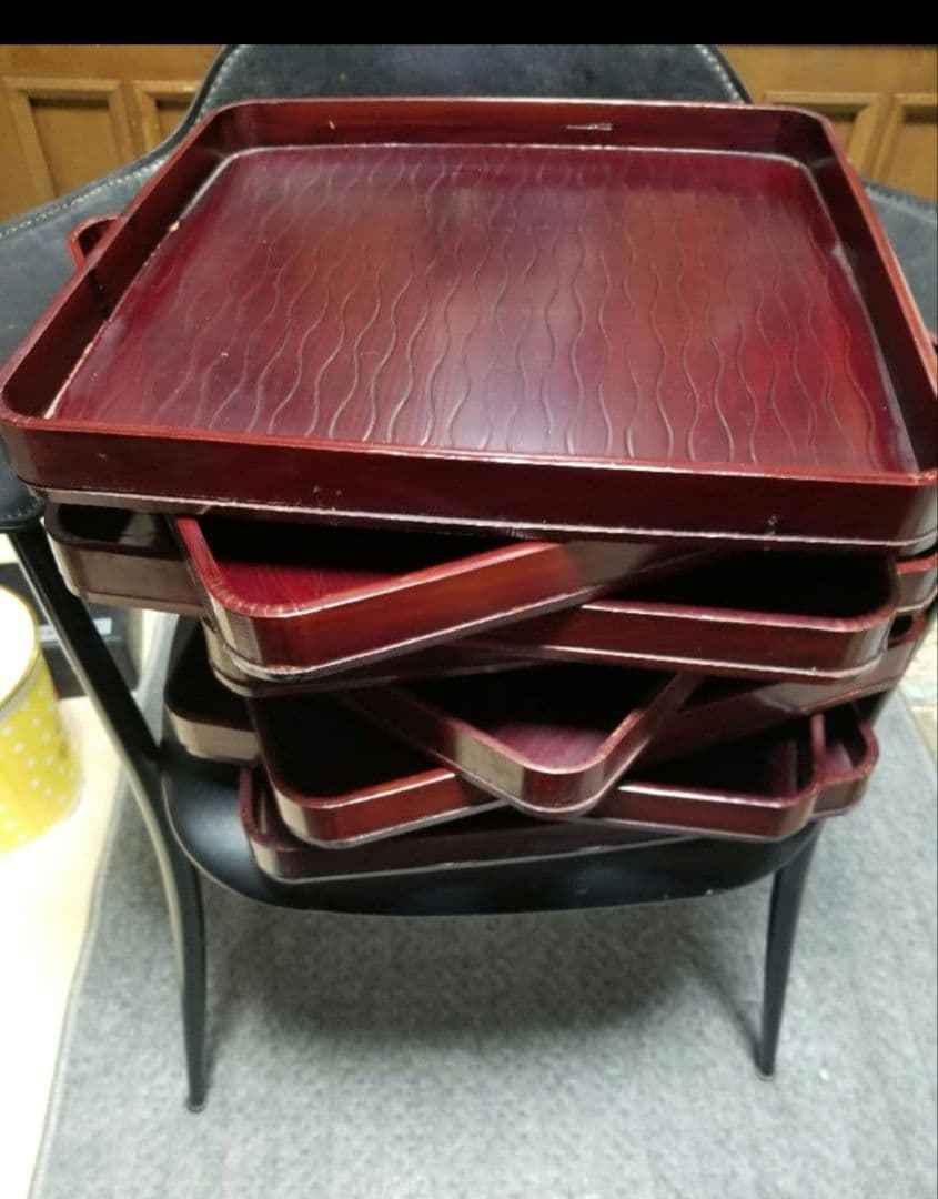 ヴィンテージ漆塗りのお膳8客です 卓上膳 10.5 角切 溜/黒 木製 漆塗り 12-08401 漆器の井助