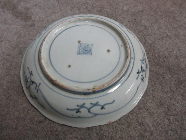 古伊万里 渦福 みじん唐草 染付 中皿 2枚 [B31415] 美術品・アンティーク・