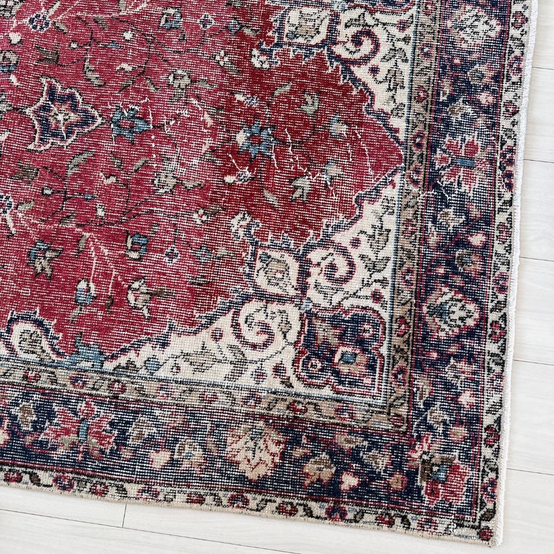 トルコ ヴィンテージラグ A126 ダークレッド ネイビー ターコイズ