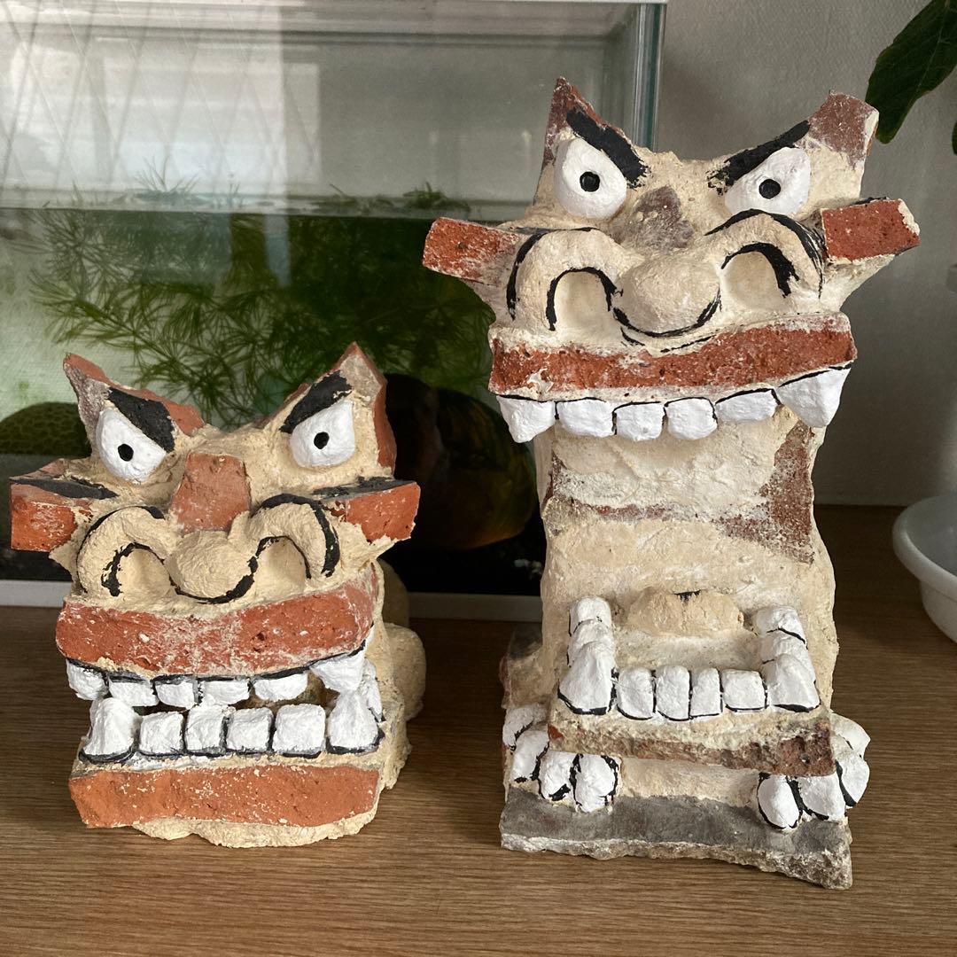 シーサー 陶器置物セット 大小 シーサー置物 門柱白 超特大 琉球焼 沖縄陶器 沖縄伝統工芸 全国送料
