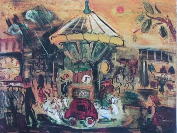 角　浩 、巴里祭、希少な額装用画集より、新品高級額、額装付、状態良好