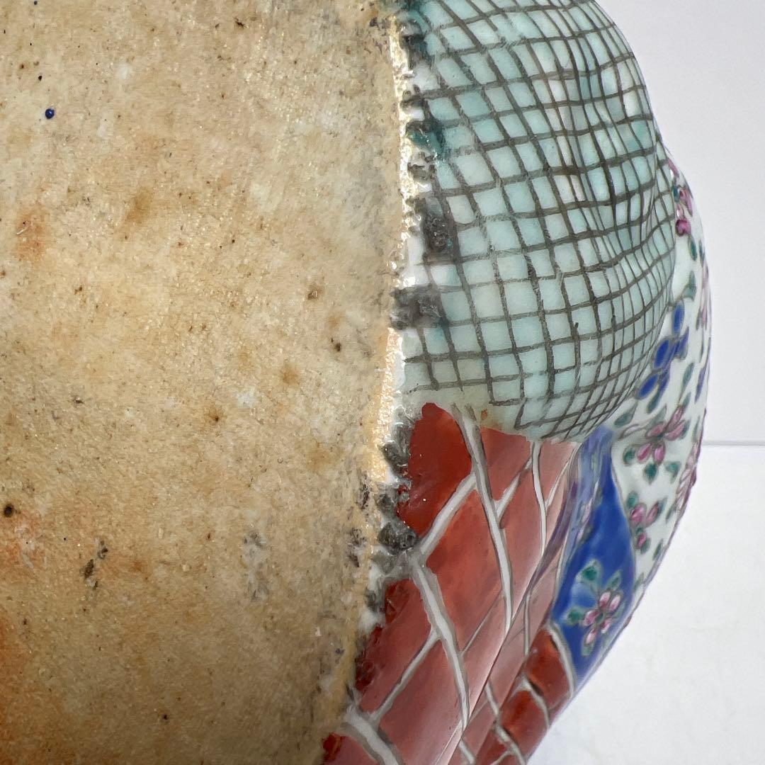 中国景徳鎮 羅漢肝嶺上 朱義順作 粉彩布袋置物 高さ約25㎝ トコル