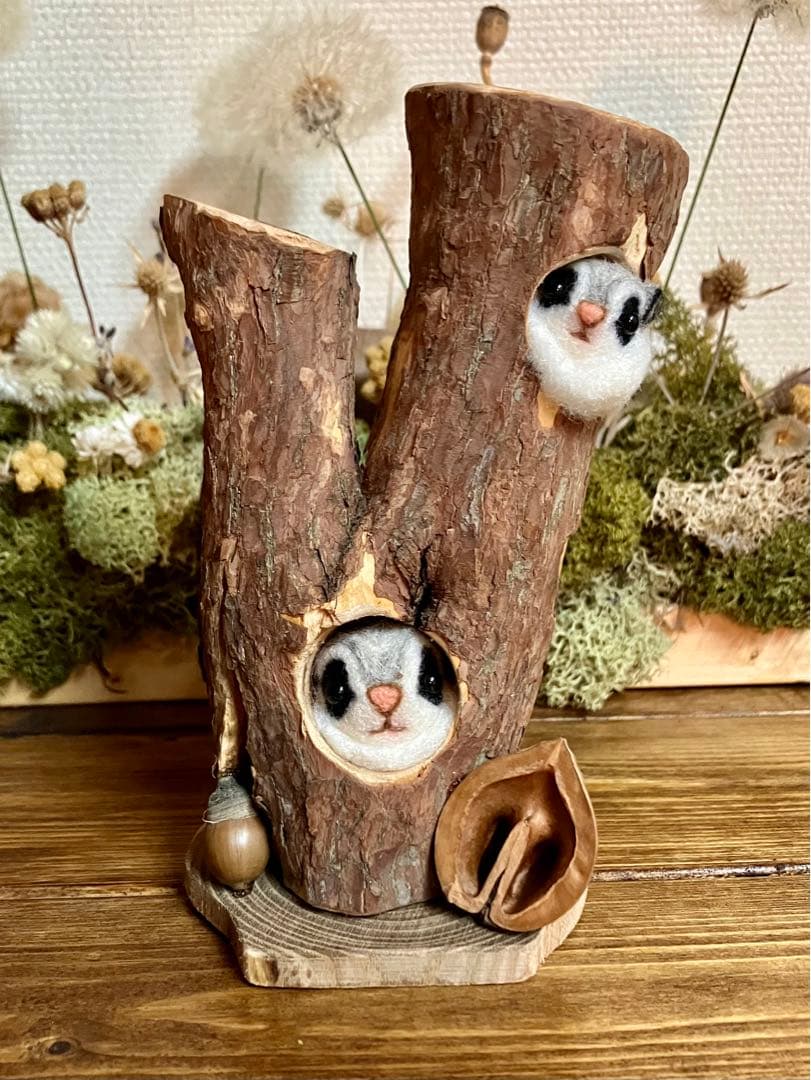 羊毛フェルト　エゾモモンガ(親子) 本物じゃないの?」羊毛フェルトで作ったエゾモモンガに驚き、「自然の