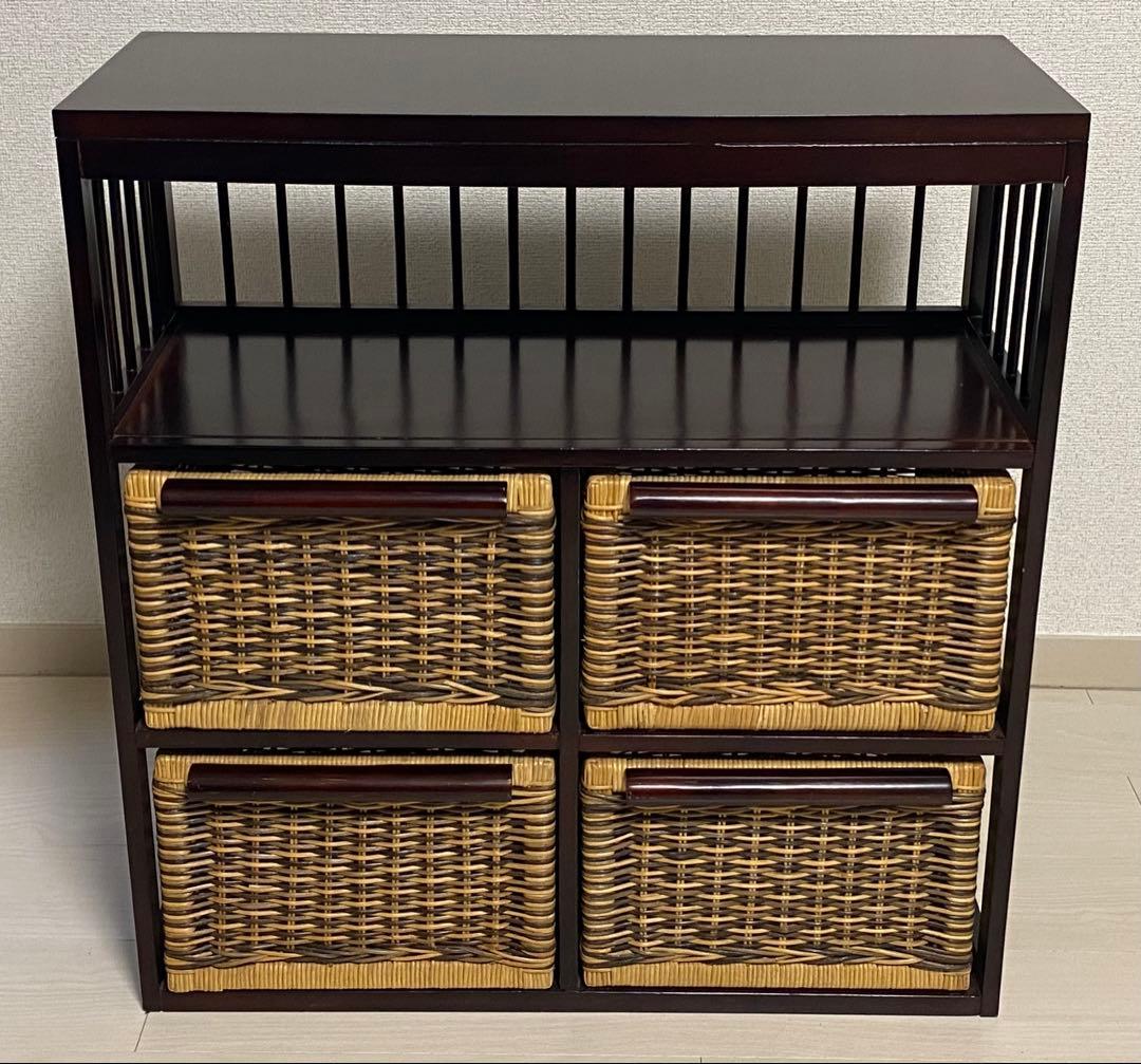 ニッセン　アジア風 レトロ　籐家具 ラタン チェスト　横型 引き出し4個 楽天市場】ラタン チェスト 4段 木製 引き出し 収納 Tilem 籐 家具