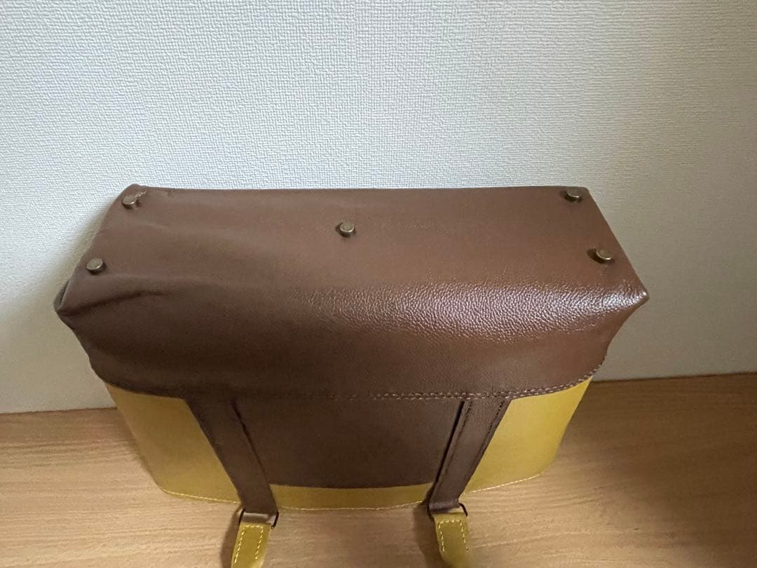 062.イエローとブラウンのトートバッグ 牛革 A4サイズ ハンドメイド
