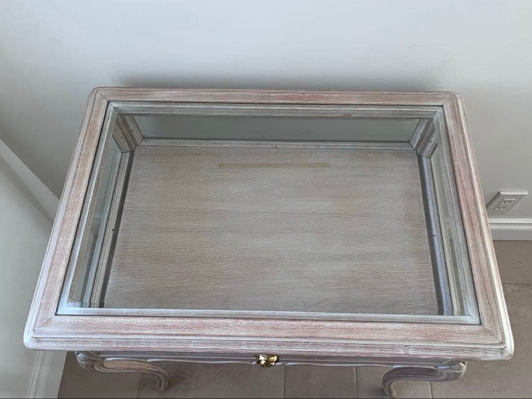 ドレッサーにぴったり】ガラス天板引き出し付き、優雅なコンソールテーブル