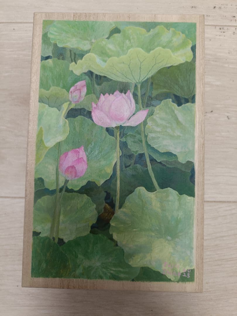 蓮の花 桐の木製ボックス Shiho Fujii 約19×12.2×4cm