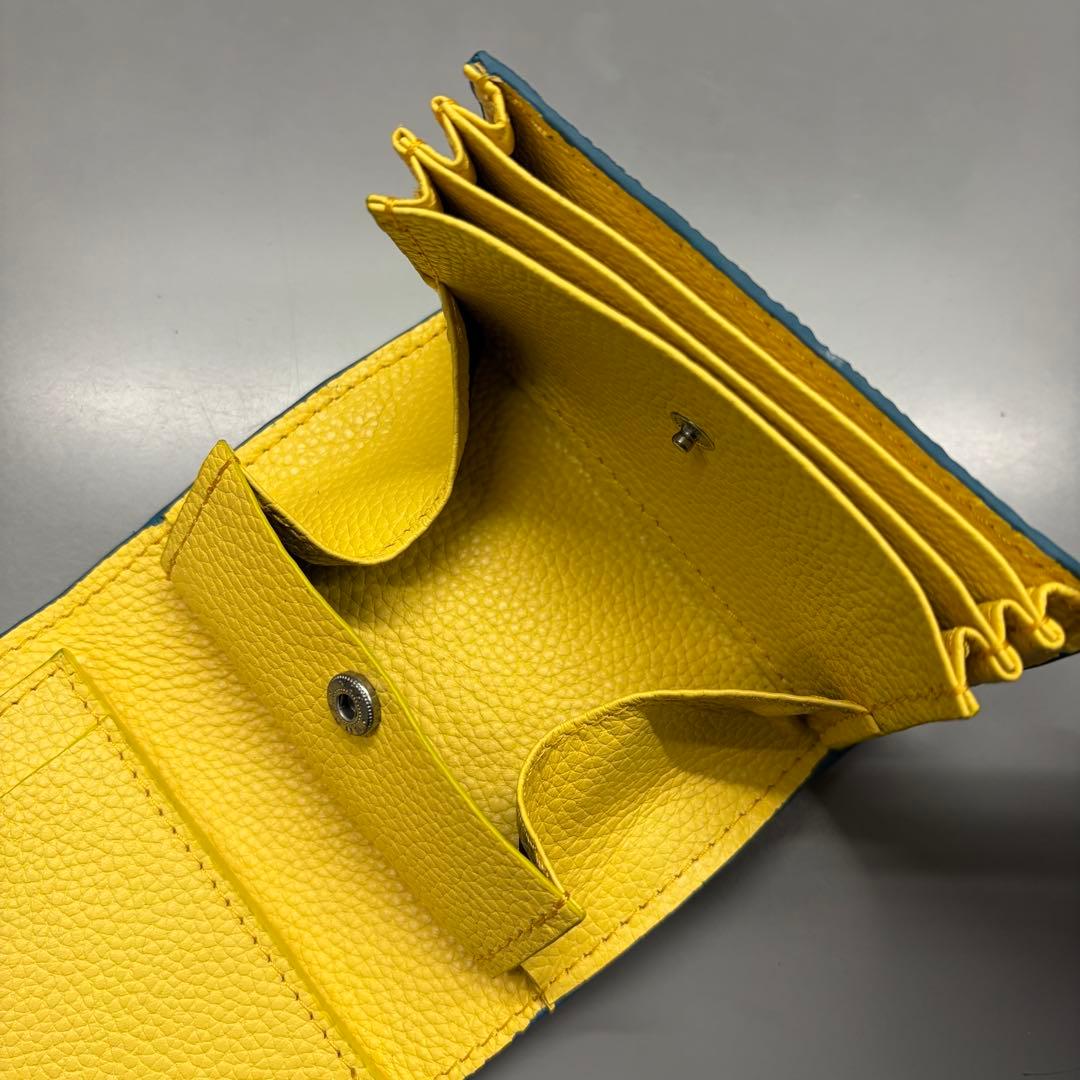 スティングレイ 折り財布 ターコイズ×イエロー エイ革 コンパクト