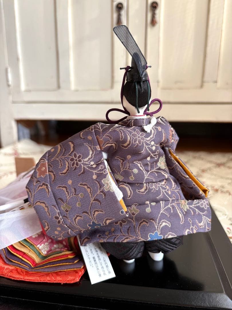 雛人形 コンパクト ガラスケース付 親王飾り 立雛 桜 十二単 油灯 柴田